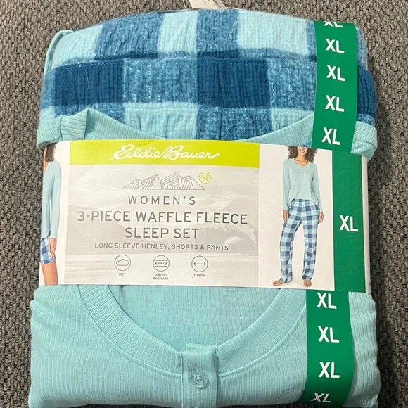 Eddie Bauer Women's Blue Waffle Fleece Sleep Set - Picture 1 of 2